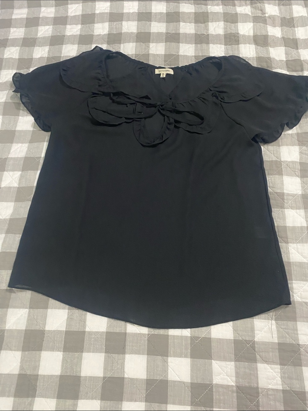 Max Studio Black Bow-Detail Short Sleeve Blouse